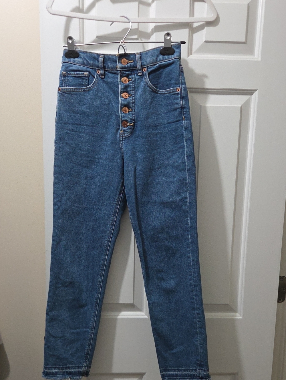 Express High-Rise Button-Fly Blue Jeans